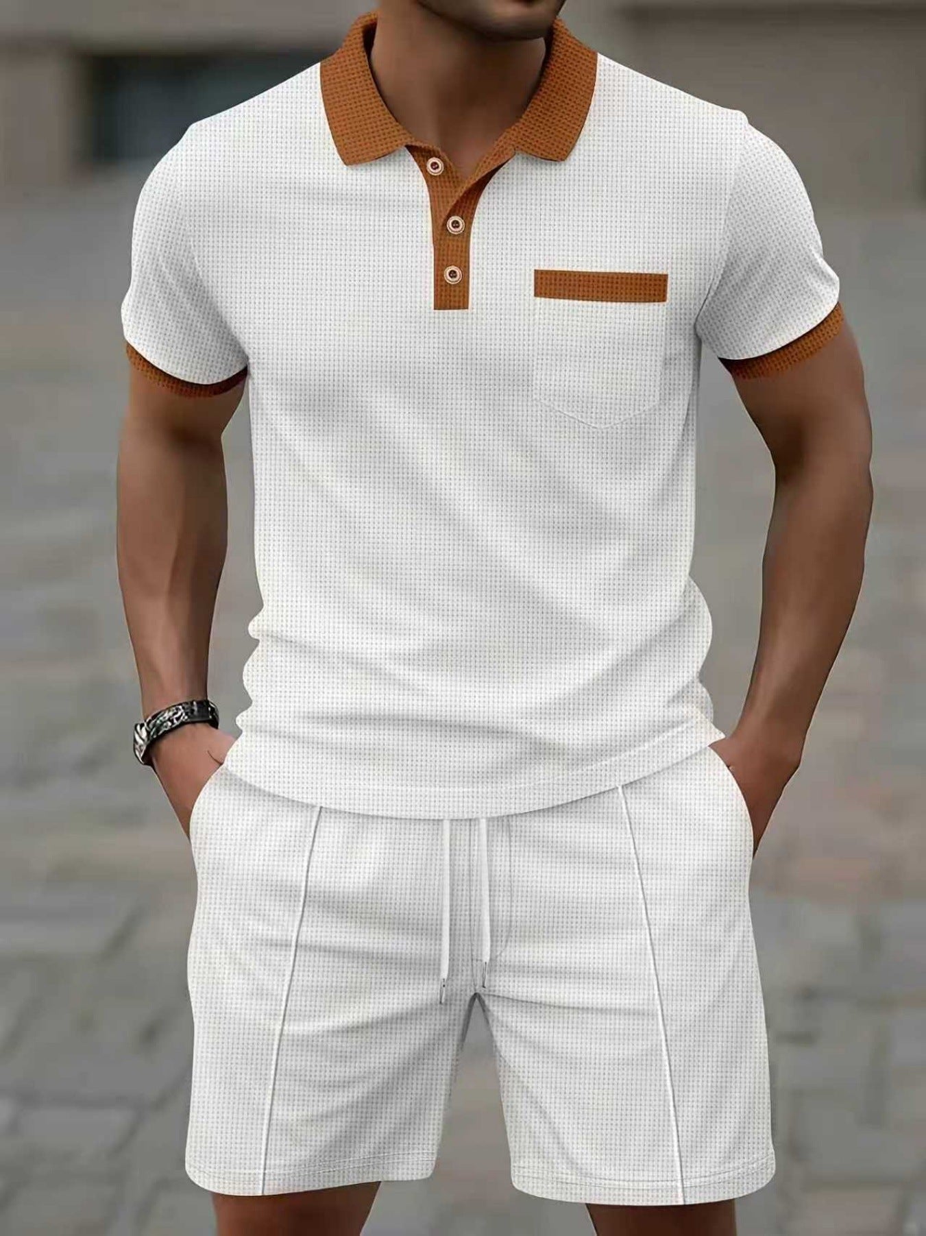 Men's Casual Polo Shirt and Shorts Set