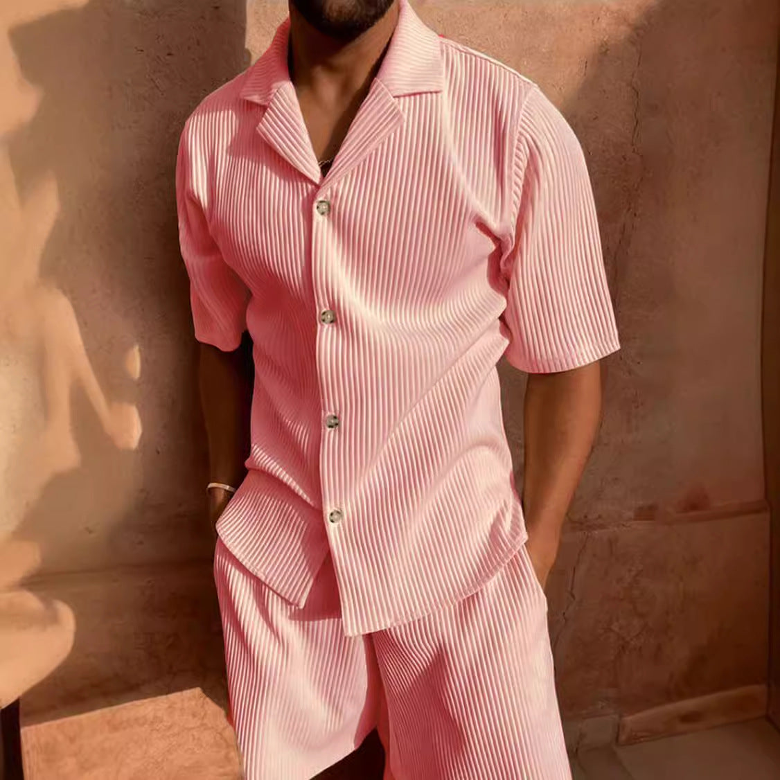 Men's Corduroy Lapel Shorts Set