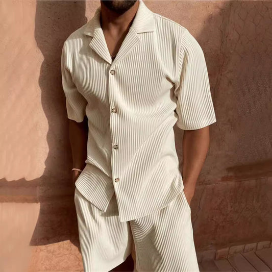 Men's Corduroy Lapel Shorts Set