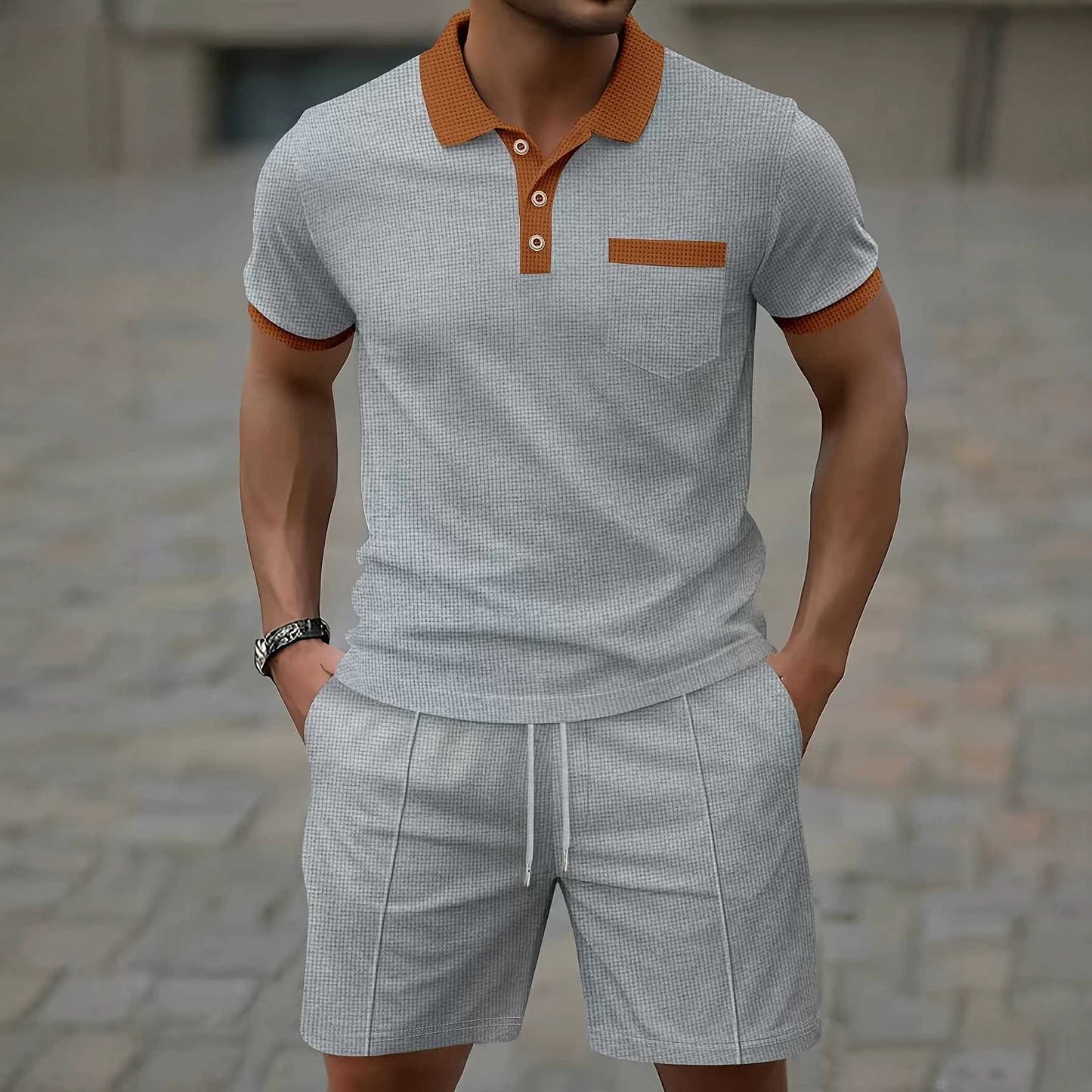 Men's Casual Polo Shirt and Shorts Set