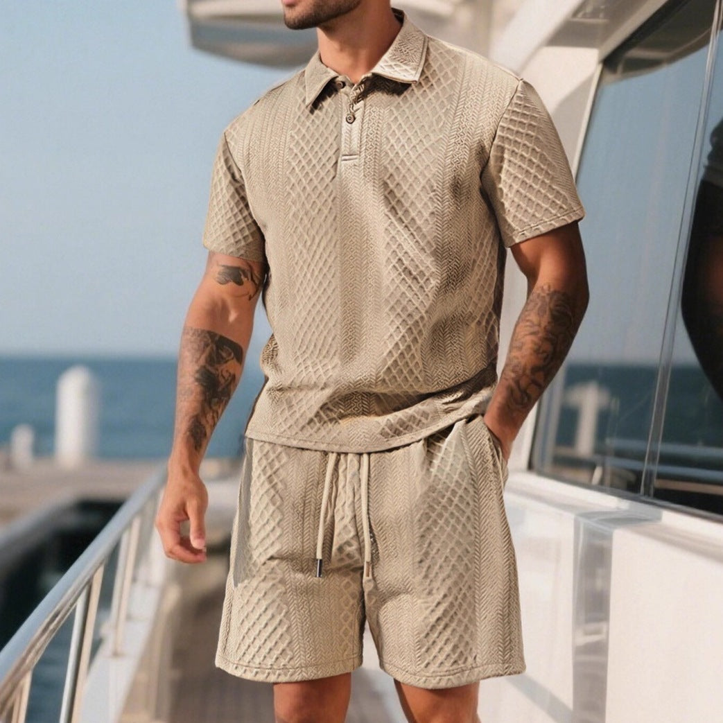 Men's Jacquard Polo Shorts Set