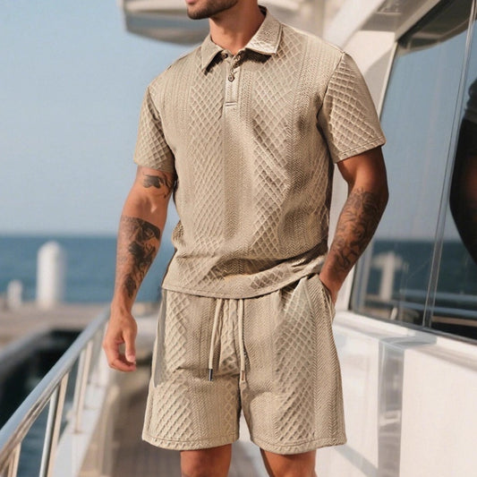 Men's Jacquard Polo Shorts Set