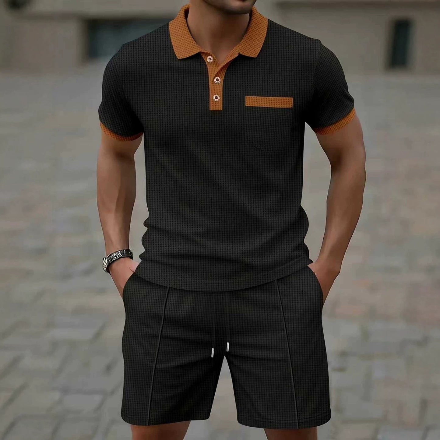 Men's Casual Polo Shirt and Shorts Set