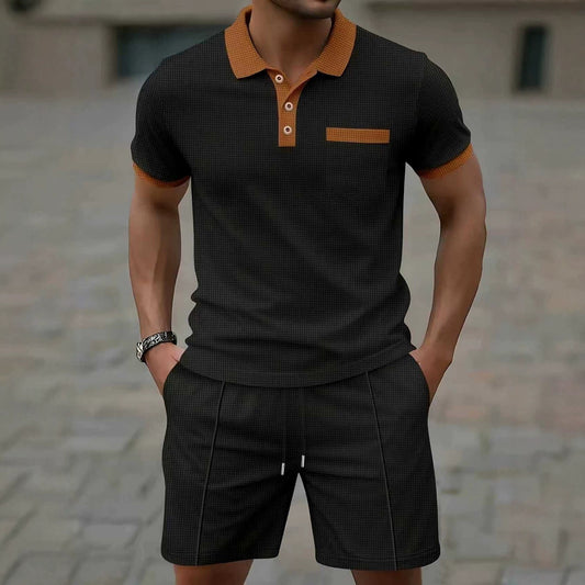 Men's Casual Polo Shirt and Shorts Set