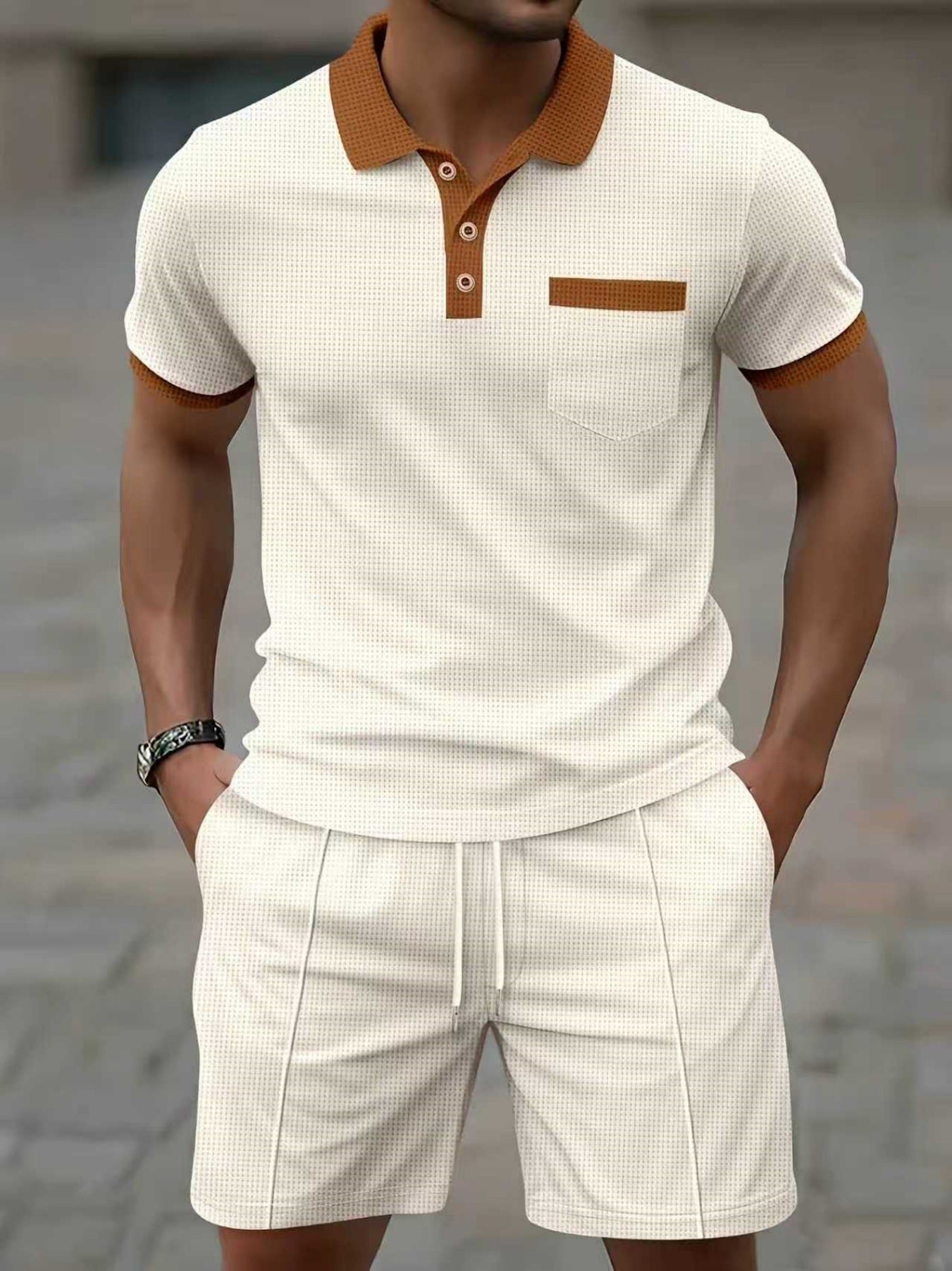 Men's Casual Polo Shirt and Shorts Set
