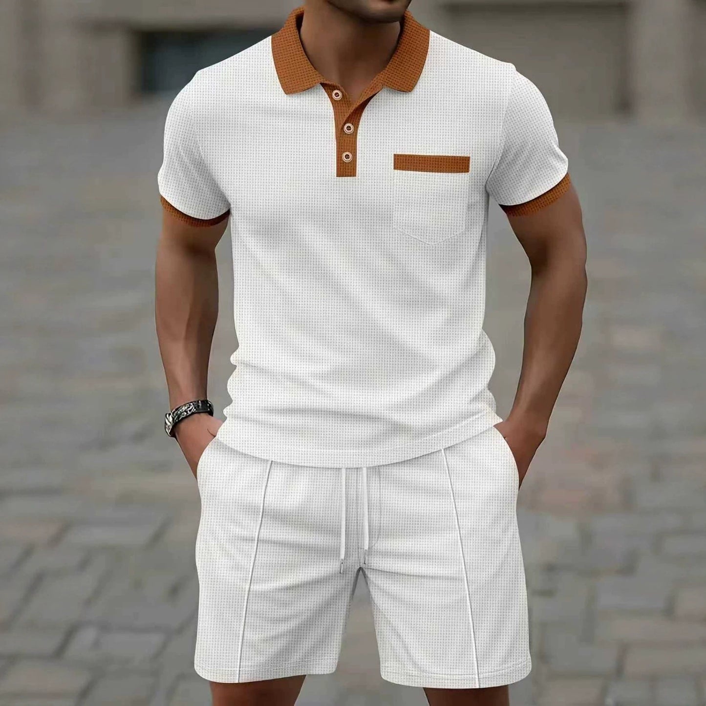 Men's Casual Polo Shirt and Shorts Set