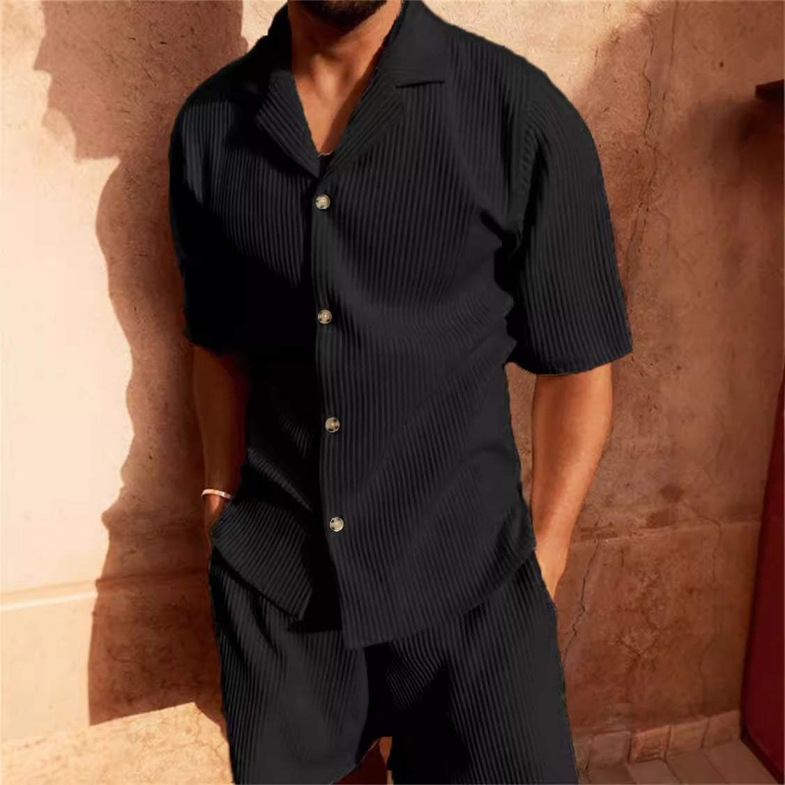 Men's Corduroy Lapel Shorts Set