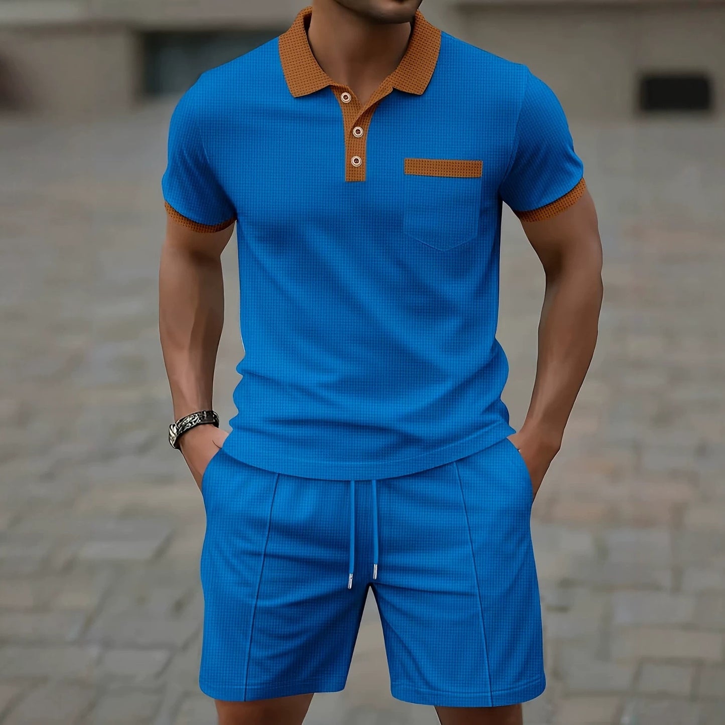 Men's Casual Polo Shirt and Shorts Set