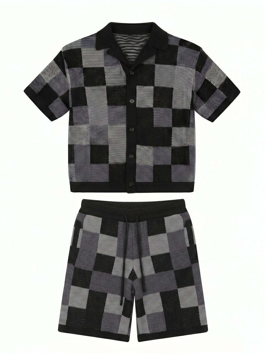 Men's Knitted Pixel Shorts Set