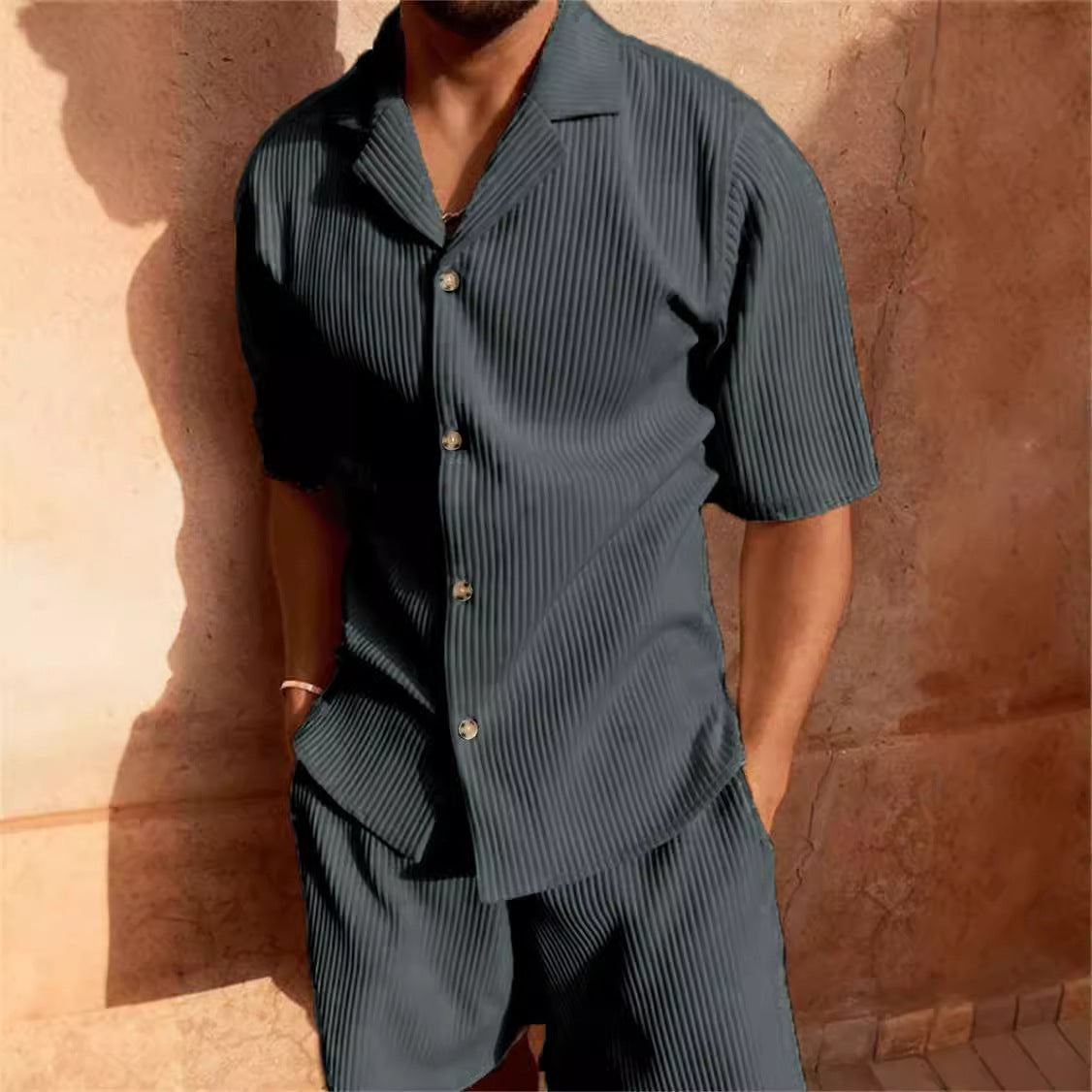 Men's Corduroy Lapel Shorts Set