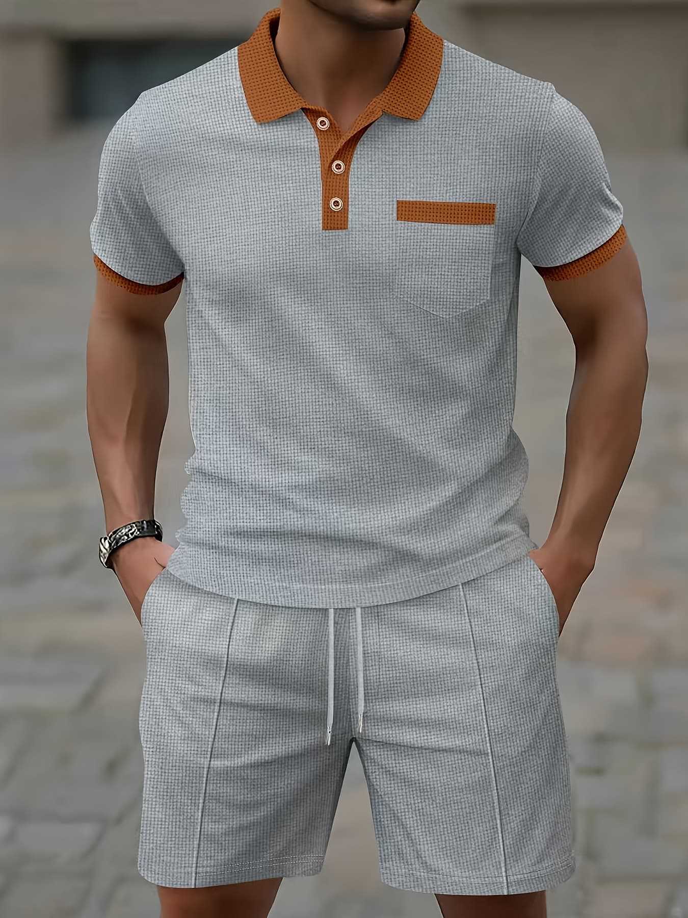 Men's Casual Polo Shirt and Shorts Set