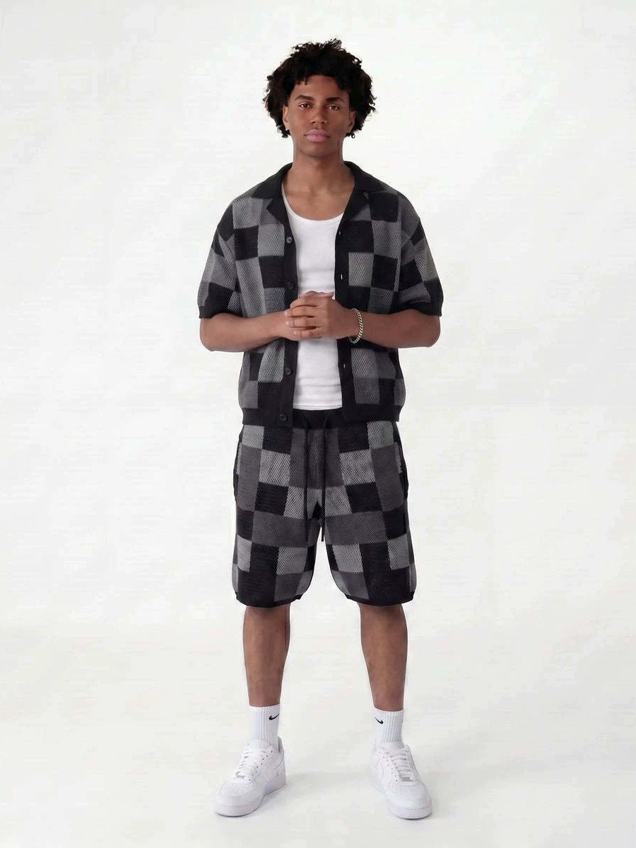 Men's Knitted Pixel Shorts Set
