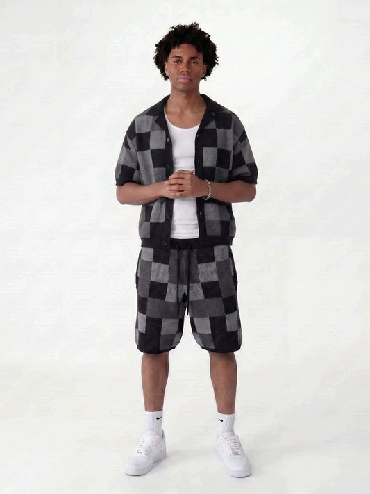 Men's Knitted Pixel Shorts Set