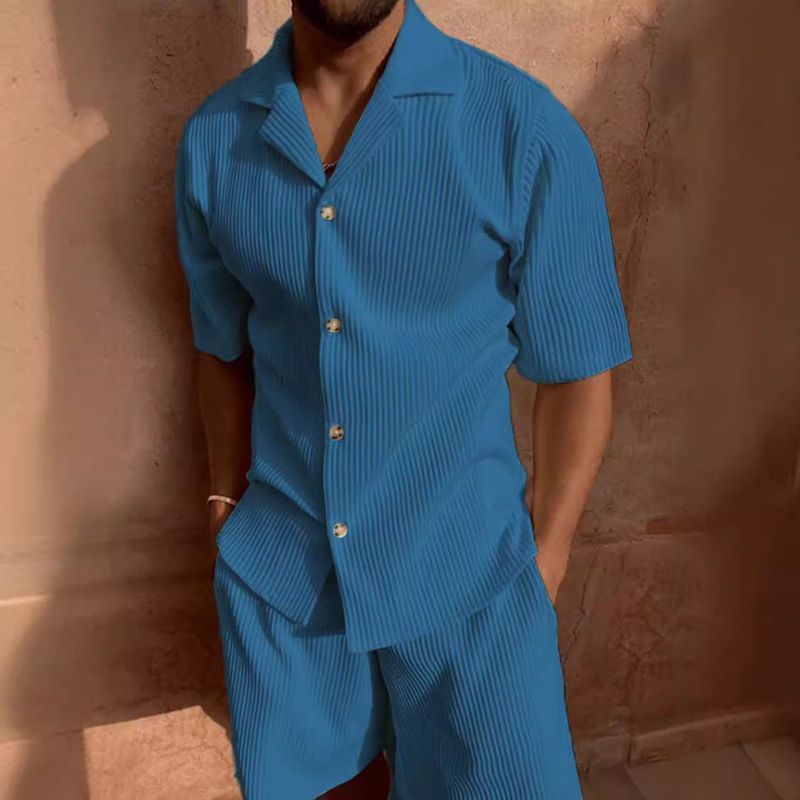 Men's Corduroy Lapel Shorts Set