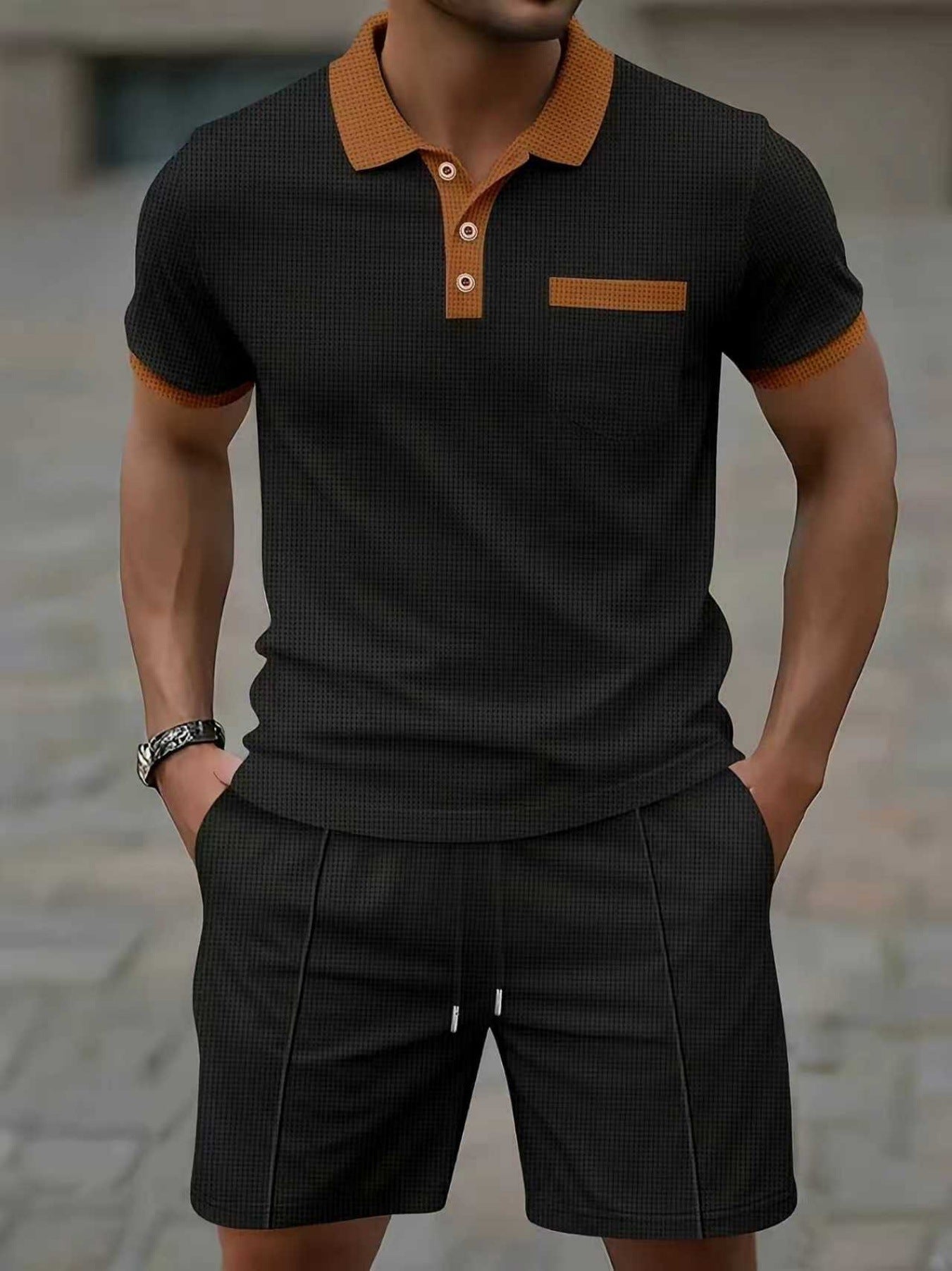 Men's Casual Polo Shirt and Shorts Set